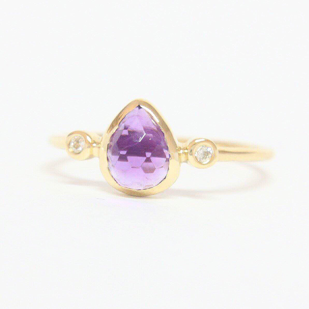 Amethyst Pear Shape and Diamond Ring 14k Gold - MANARI.eu