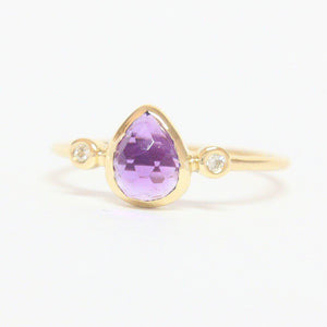 Amethyst Pear Shape and Diamond Ring 14k Gold - MANARI.eu