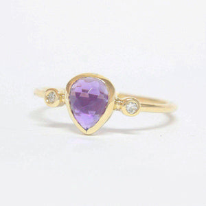 Amethyst Pear Shape and Diamond Ring 14k Gold - MANARI.eu