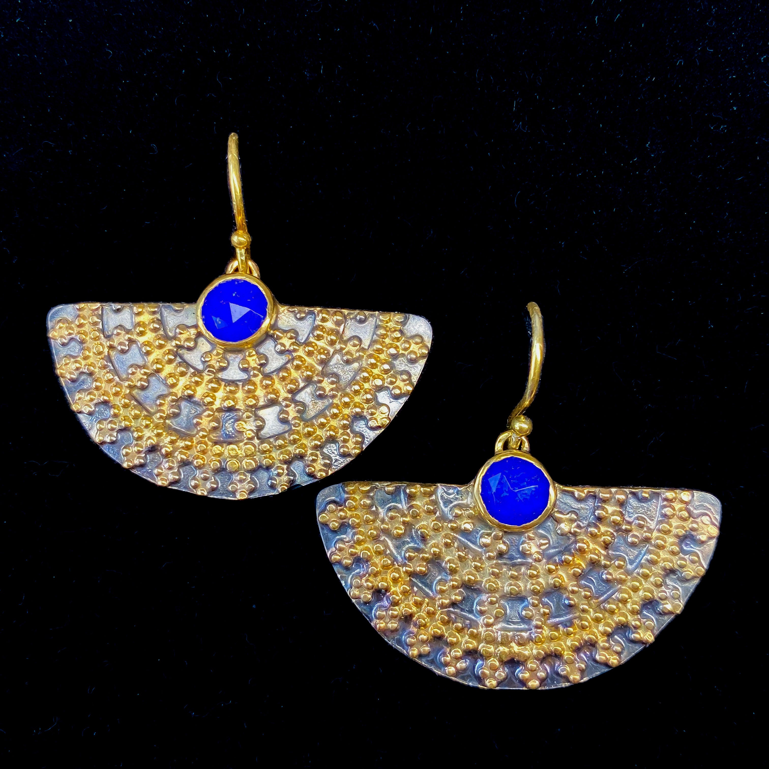 Lapis Lazuli Royal Black & Gold Earrings Sterling Silver - MANARI.eu