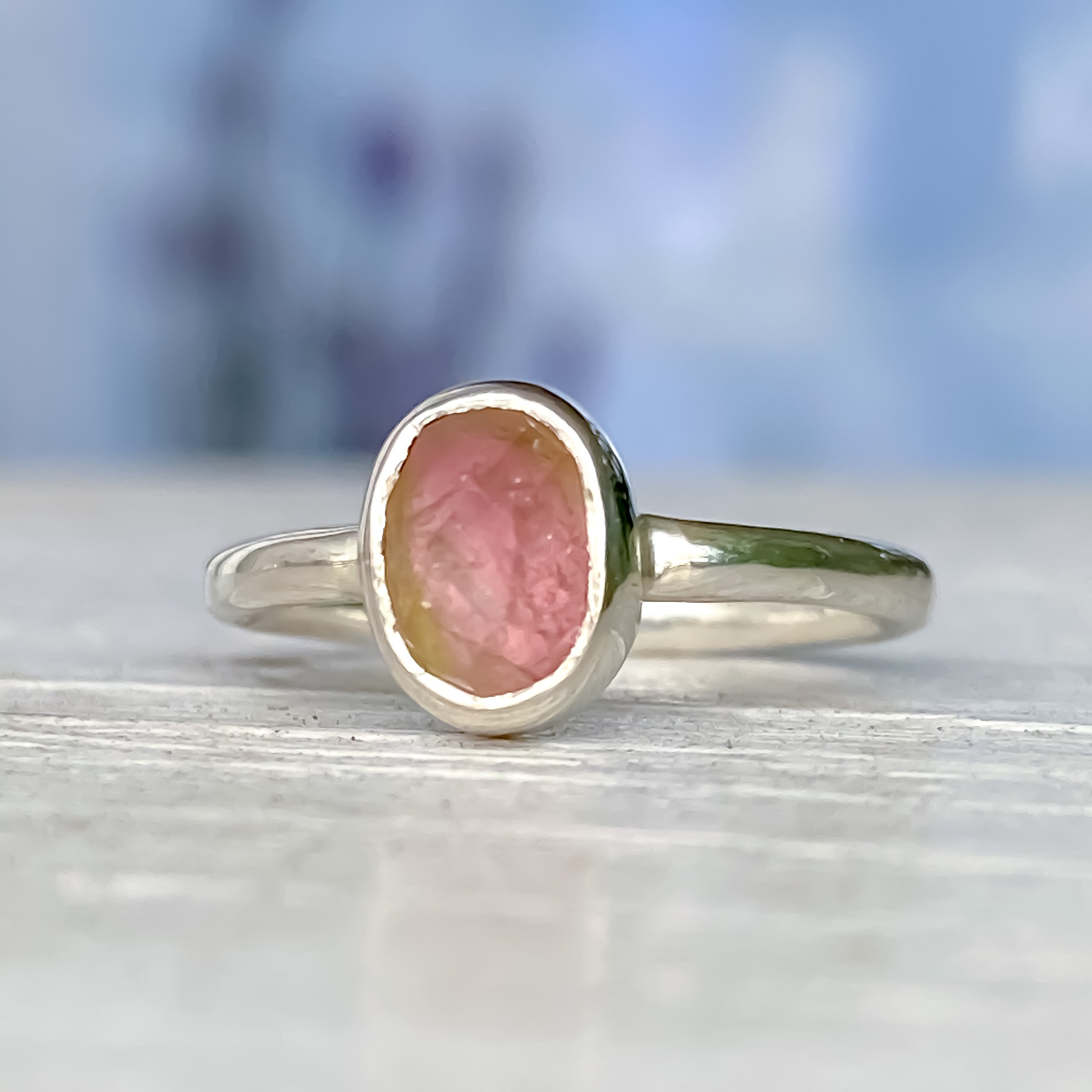 Watermelon Tourmaline Sterling Silver Ring Size 5-6US - MANARI.eu