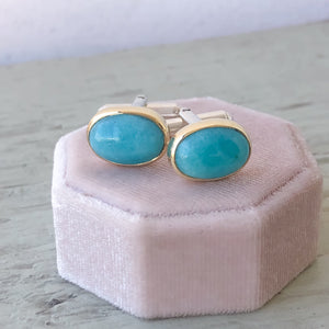 Gold & Sterling Silver Cufflinks with Amazonite - MANARI.eu