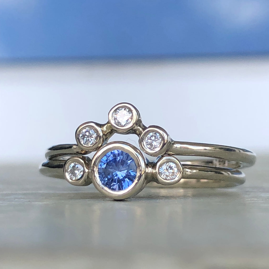 Blue Sapphire and Diamond Wedding Set 14k Gold - MANARI.eu