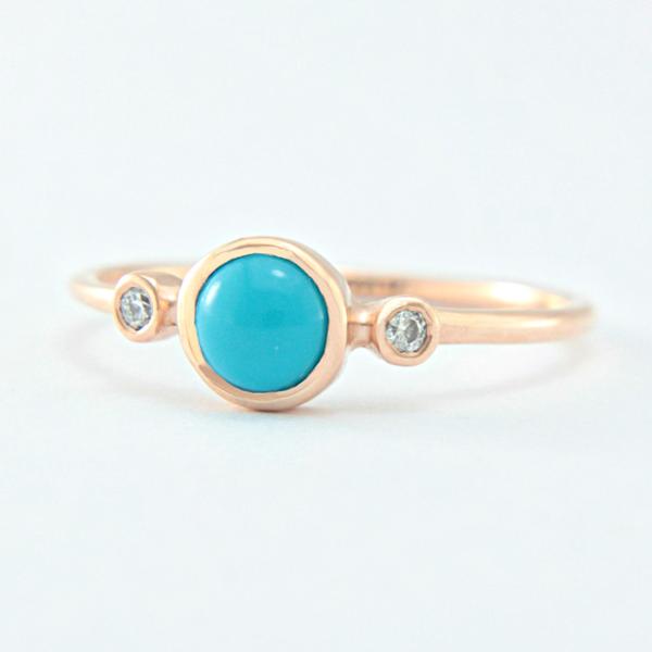 Turquoise and Diamond 14k Gold Ring - MANARI.eu