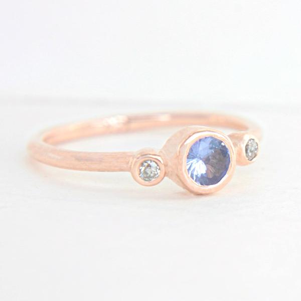 Tanzanite and Diamond Wedding Set 14k Gold Triple Ring Set - MANARI.eu