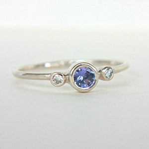 Tanzanite and Diamond Wedding Set 14k Gold Triple Ring Set - MANARI.eu